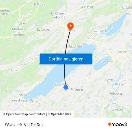Sévaz to Val-De-Ruz map