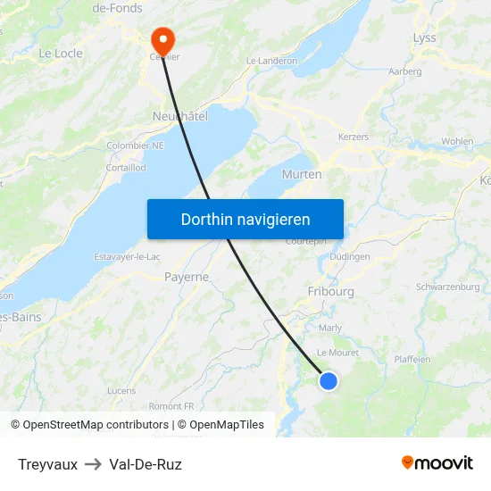 Treyvaux to Val-De-Ruz map