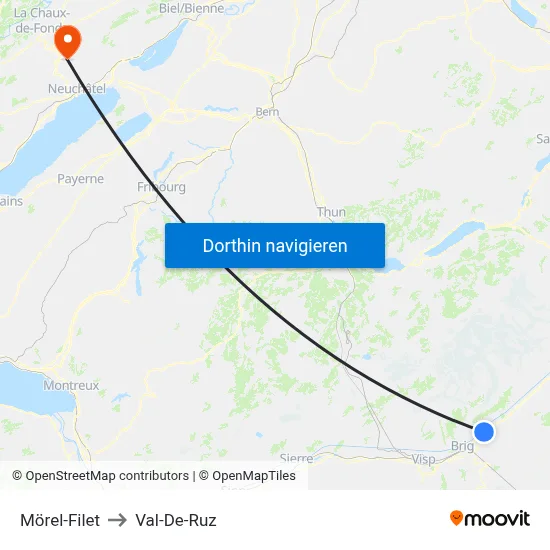Mörel-Filet to Val-De-Ruz map