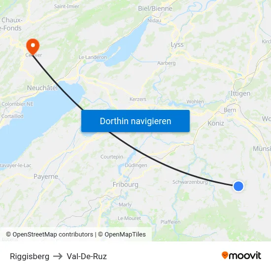 Riggisberg to Val-De-Ruz map