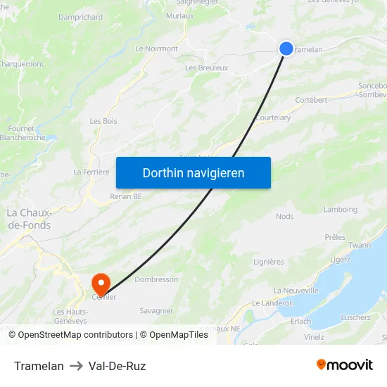 Tramelan to Val-De-Ruz map