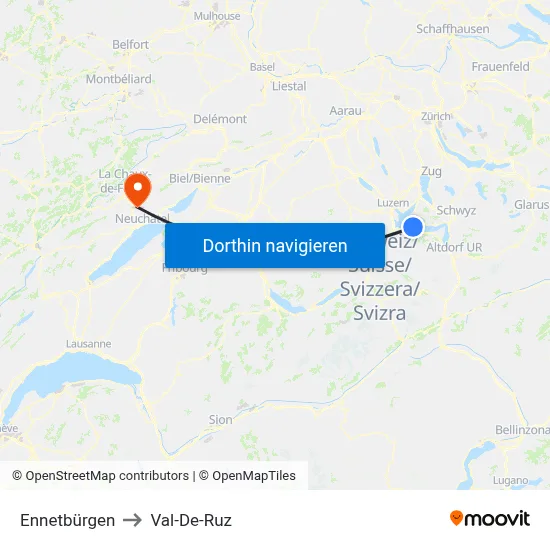 Ennetbürgen to Val-De-Ruz map
