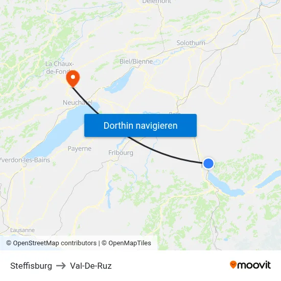 Steffisburg to Val-De-Ruz map