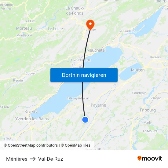 Ménières to Val-De-Ruz map