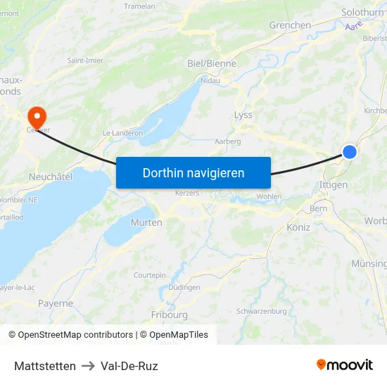 Mattstetten to Val-De-Ruz map