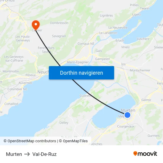 Murten to Val-De-Ruz map