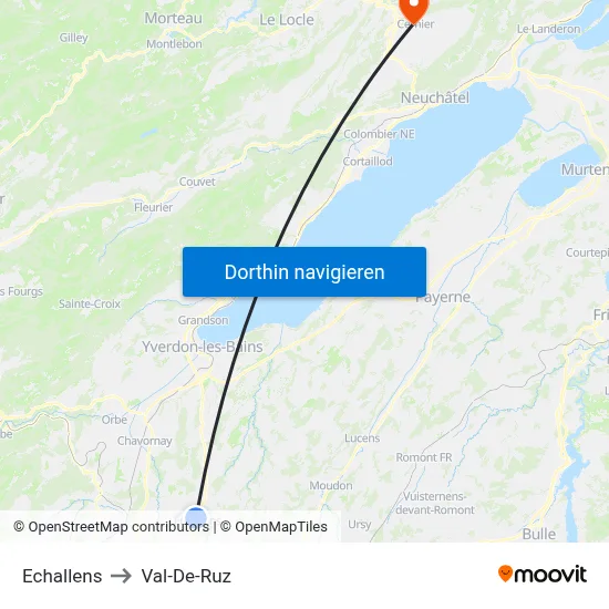 Echallens to Val-De-Ruz map