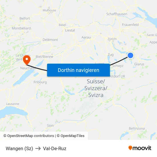 Wangen (Sz) to Val-De-Ruz map