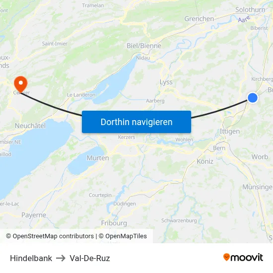 Hindelbank to Val-De-Ruz map