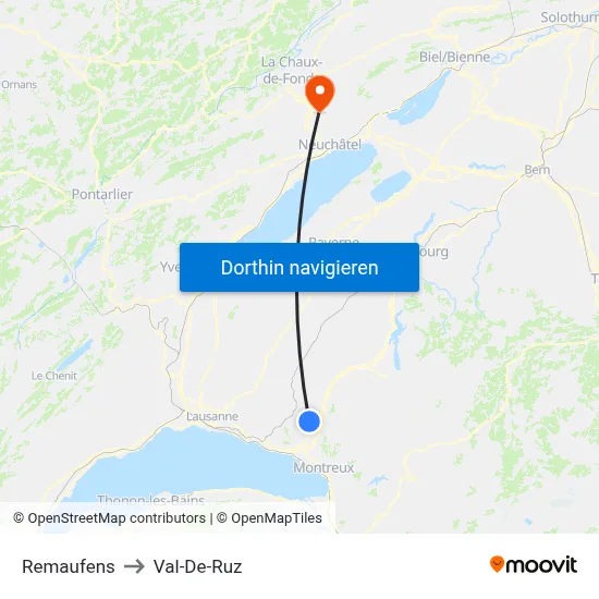 Remaufens to Val-De-Ruz map