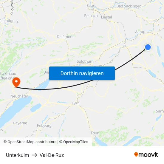 Unterkulm to Val-De-Ruz map