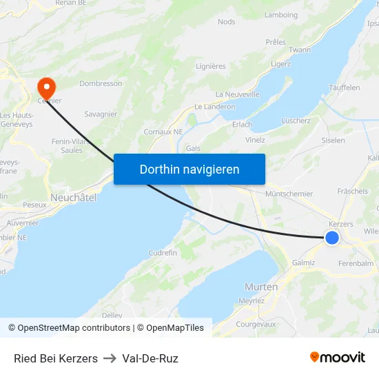 Ried Bei Kerzers to Val-De-Ruz map
