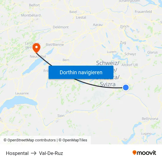 Hospental to Val-De-Ruz map