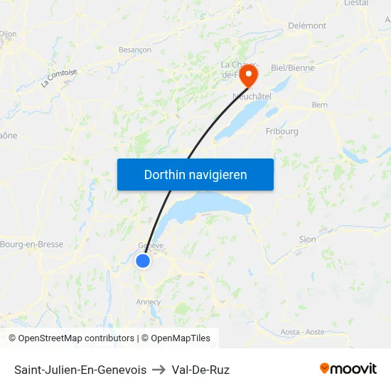 Saint-Julien-En-Genevois to Val-De-Ruz map