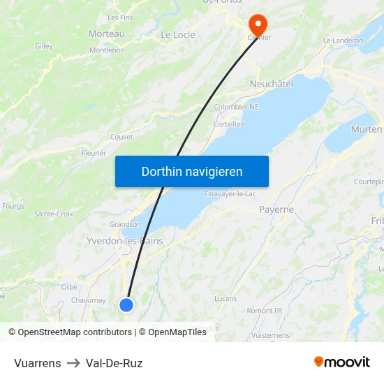 Vuarrens to Val-De-Ruz map