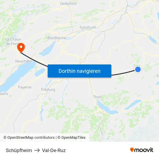 Schüpfheim to Val-De-Ruz map