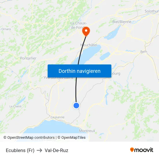 Ecublens (Fr) to Val-De-Ruz map