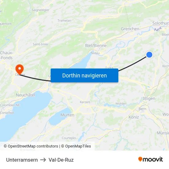 Unterramsern to Val-De-Ruz map