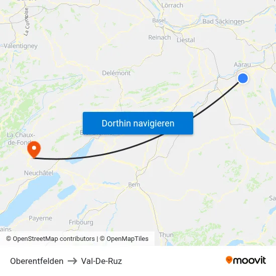 Oberentfelden to Val-De-Ruz map