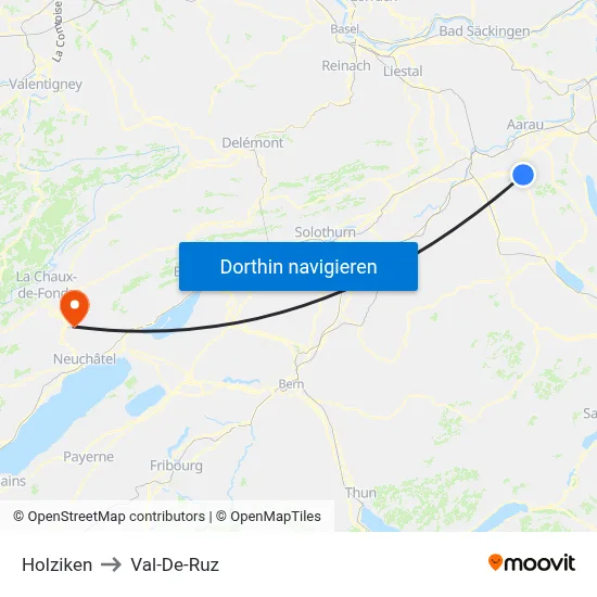 Holziken to Val-De-Ruz map