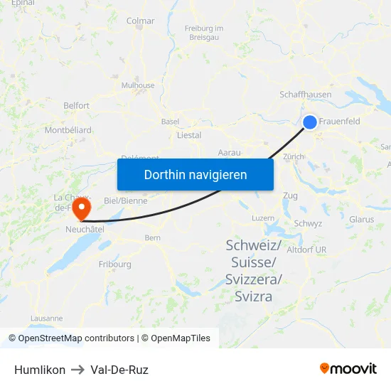 Humlikon to Val-De-Ruz map