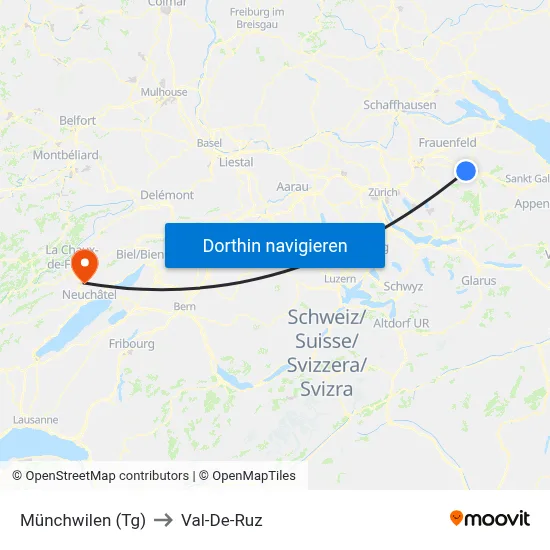 Münchwilen (Tg) to Val-De-Ruz map