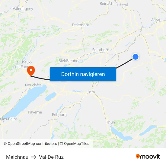 Melchnau to Val-De-Ruz map