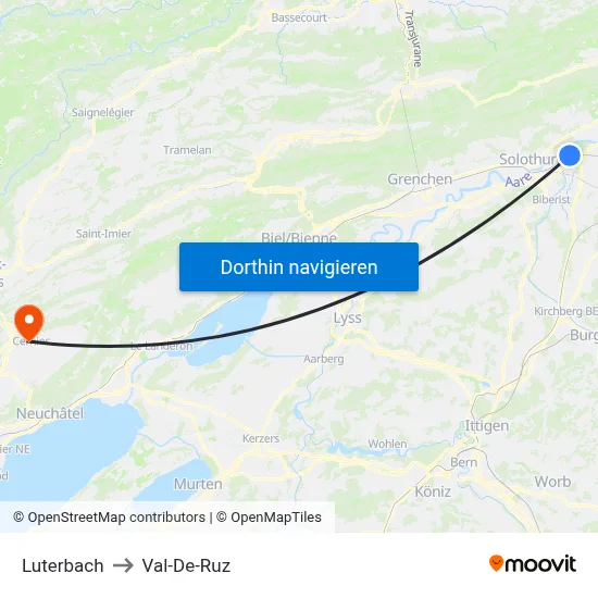 Luterbach to Val-De-Ruz map
