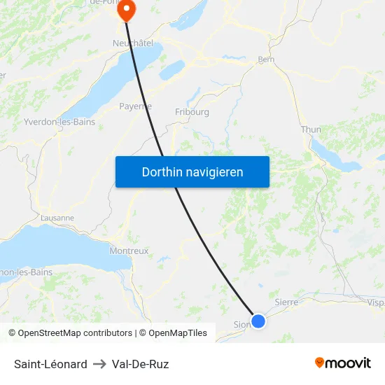 Saint-Léonard to Val-De-Ruz map