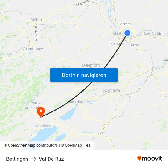 Bettingen to Val-De-Ruz map