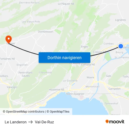 Le Landeron to Val-De-Ruz map