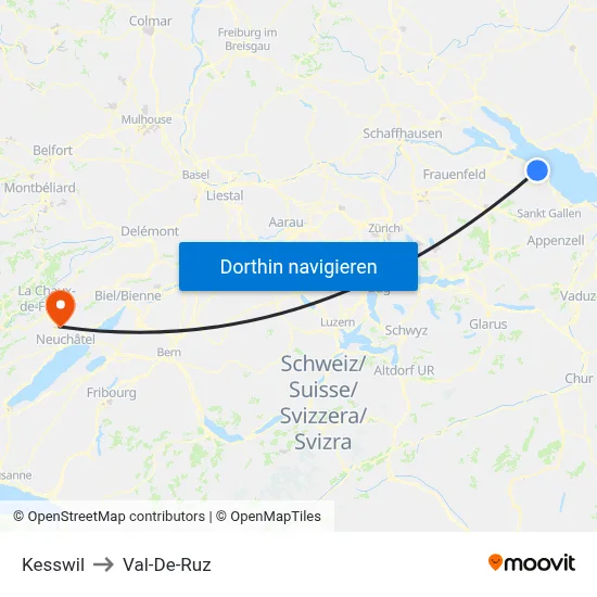 Kesswil to Val-De-Ruz map