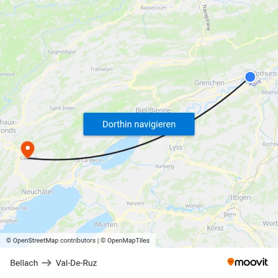 Bellach to Val-De-Ruz map