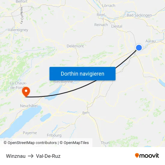 Winznau to Val-De-Ruz map
