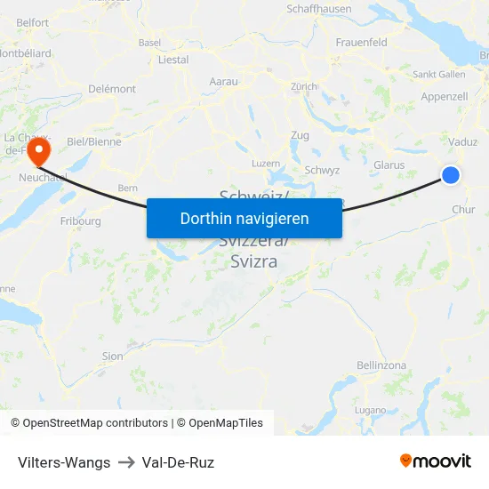 Vilters-Wangs to Val-De-Ruz map