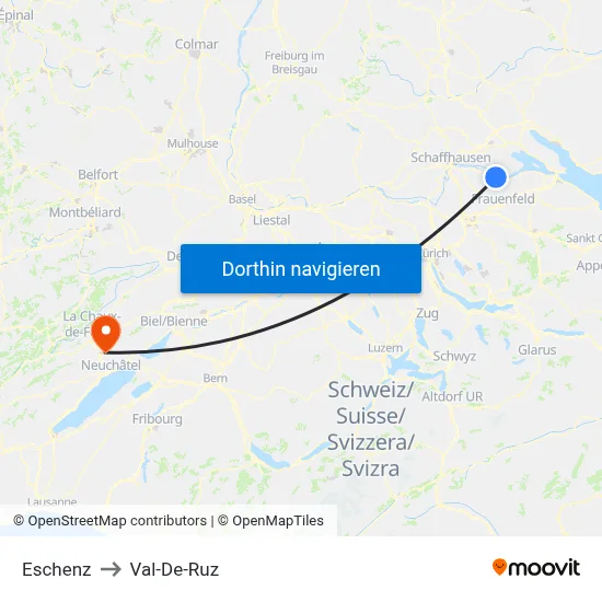 Eschenz to Val-De-Ruz map