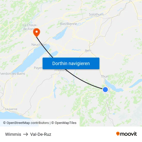 Wimmis to Val-De-Ruz map