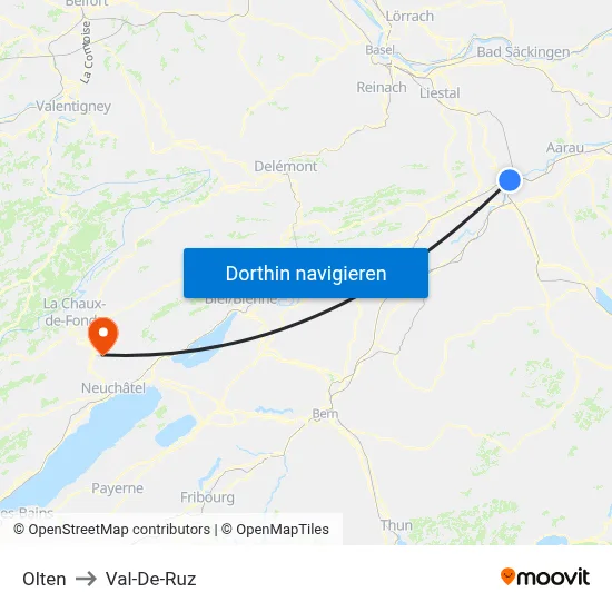 Olten to Val-De-Ruz map