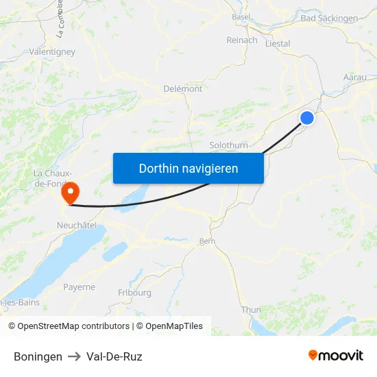 Boningen to Val-De-Ruz map