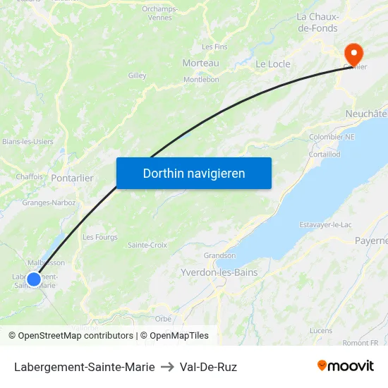 Labergement-Sainte-Marie to Val-De-Ruz map