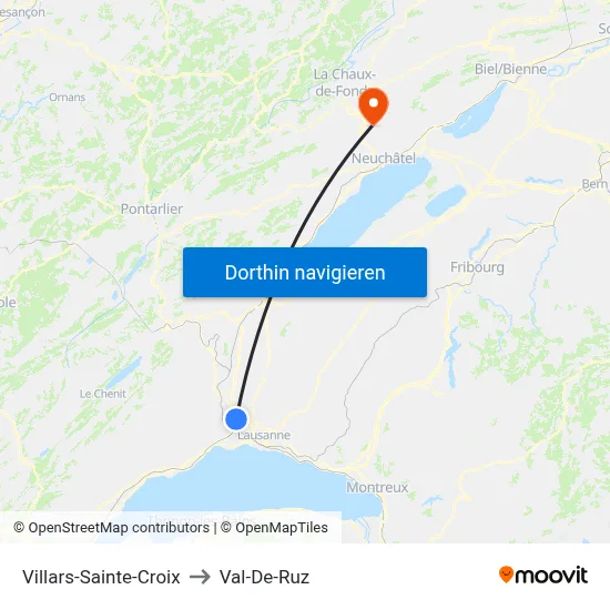 Villars-Sainte-Croix to Val-De-Ruz map