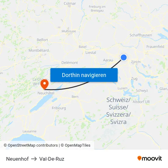 Neuenhof to Val-De-Ruz map