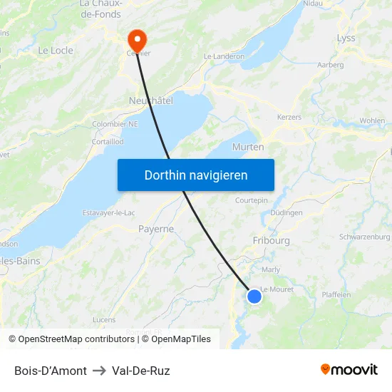 Bois-D’Amont to Val-De-Ruz map