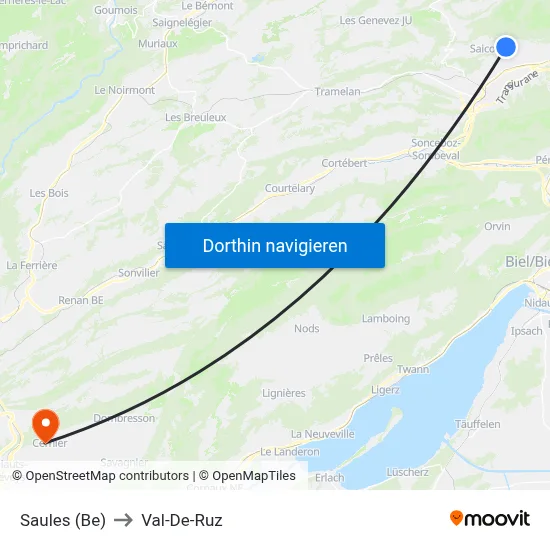 Saules (Be) to Val-De-Ruz map