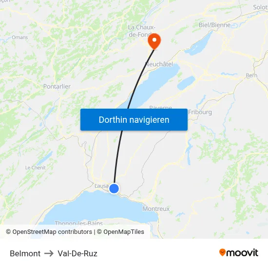 Belmont to Val-De-Ruz map