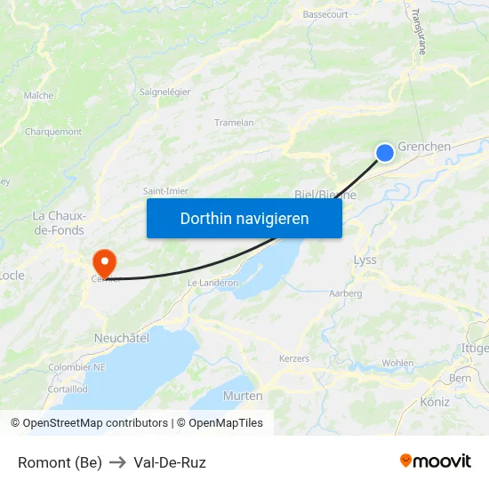 Romont (Be) to Val-De-Ruz map