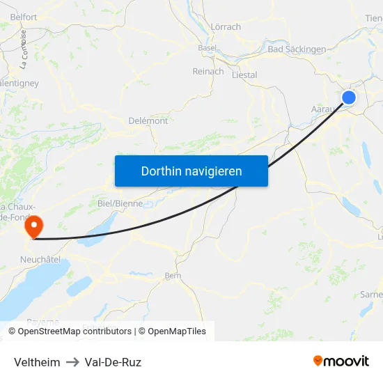 Veltheim to Val-De-Ruz map