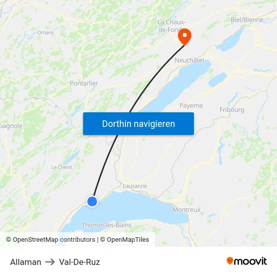 Allaman to Val-De-Ruz map