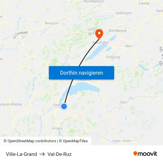 Ville-La-Grand to Val-De-Ruz map