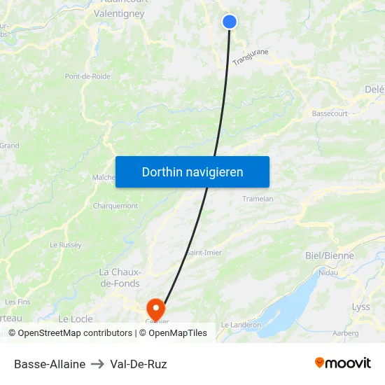 Basse-Allaine to Val-De-Ruz map